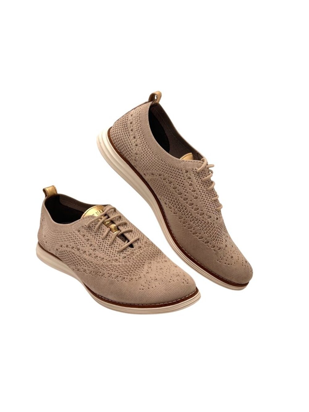 Cole Haan Original Grand OS Wingtip Oxford Mens Shoes Size 9.5B Tan Gold Accents